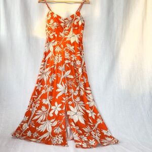 NWOT Monteau Los Angeles | Linen Blend Orange Maxi w/ White Leaf Pattern | US XS
